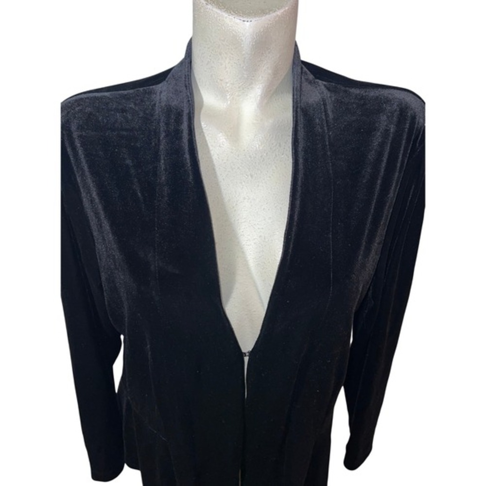 Chico's Black Velvet Hook Closure Long Sleeve Peplum Jacket Cardigan Size XL (3) - Picture 2 of 8